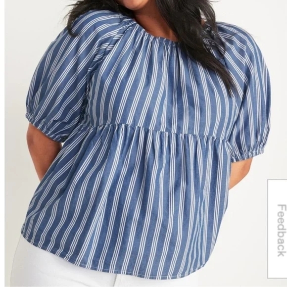 Old Navy Tops - Old Navy Blue Striped Peasant Top Size Small NWT